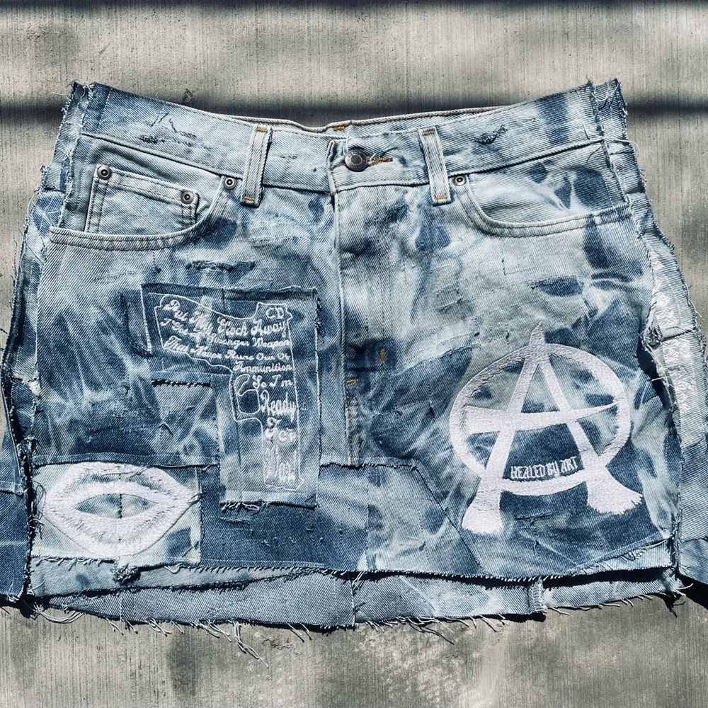 Calm Down Clothing Bleach Wash Mini Skirt